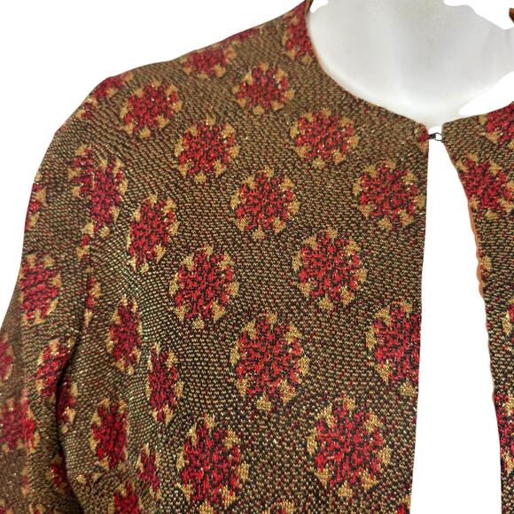 Unbranded Vintage Red Gold Metallic Cropped Bolero Jacket 1960s Lined sz S / M - Picture 6 of 15